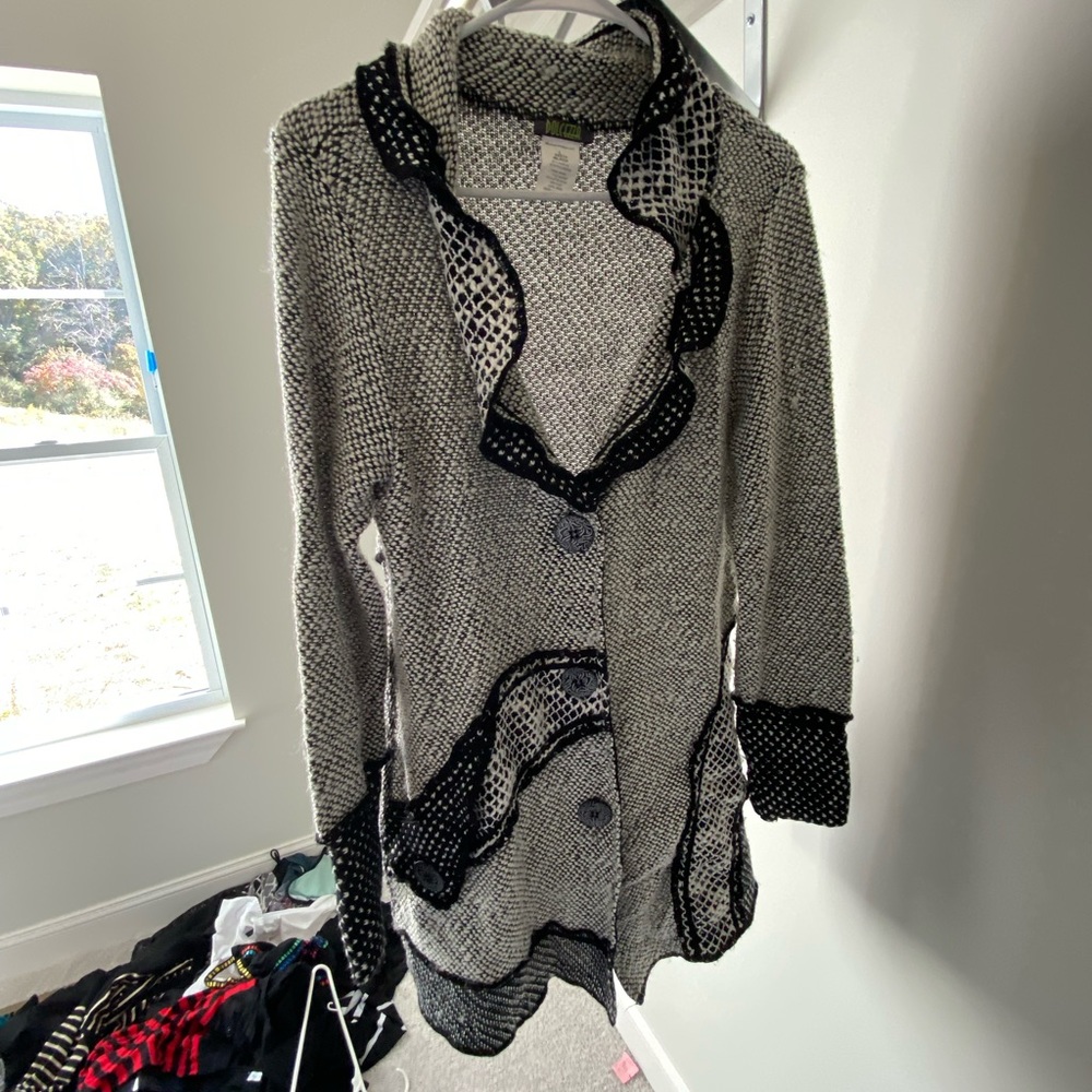 Long black and white sweater
